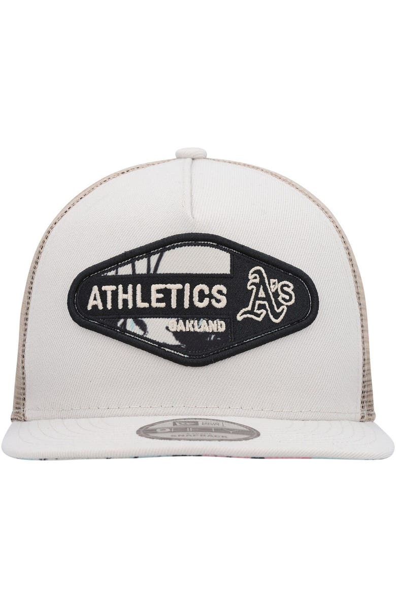 New Era Men's New Era Natural Oakland Athletics Retro Beachin' Patch A-Frame Trucker 9FIFTY Snapback Hat, Alternate, color, Natural