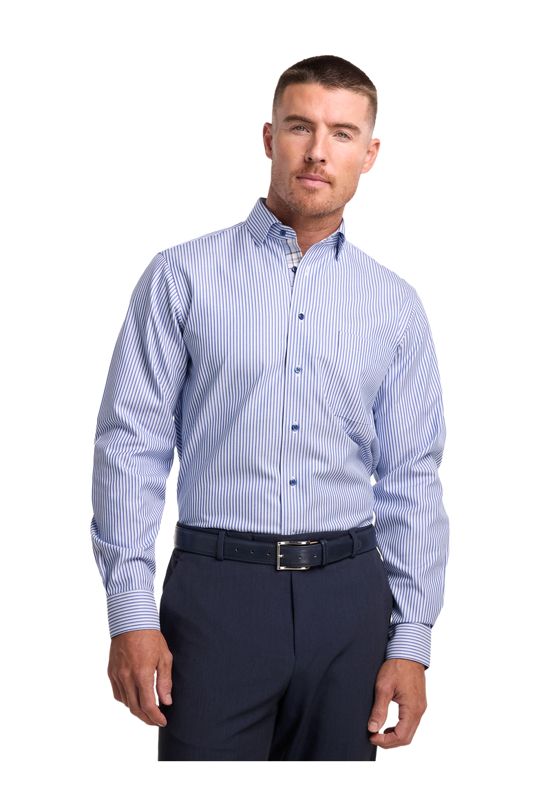 Cotton Spread Collar Twill Slim Contrast Trim Button Cuff Long Sleeve, Alternate, color, Blue