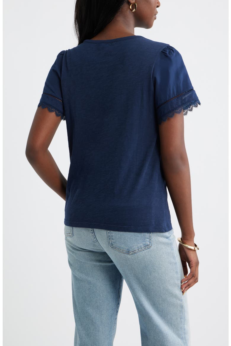 Mixed Media Lace Trim T-Shirt, Alternate, color, NAVY STILL