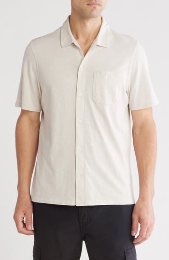 14th & Union Short Sleeve Slub Cotton Button-down Shirt In Grey Moonbeam