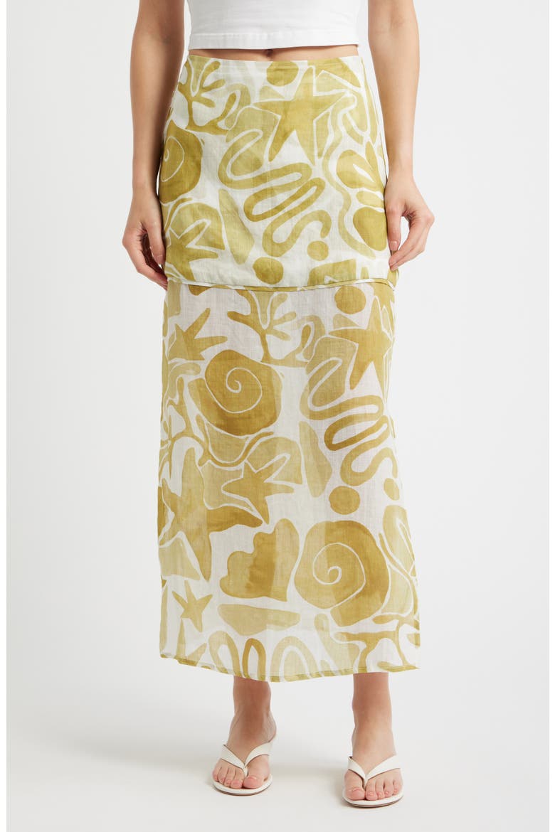 Irisa Print Linen Maxi Skirt, Main, color, LIGHT OLIVE