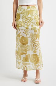 A.REN Irisa Print Linen Maxi Skirt
