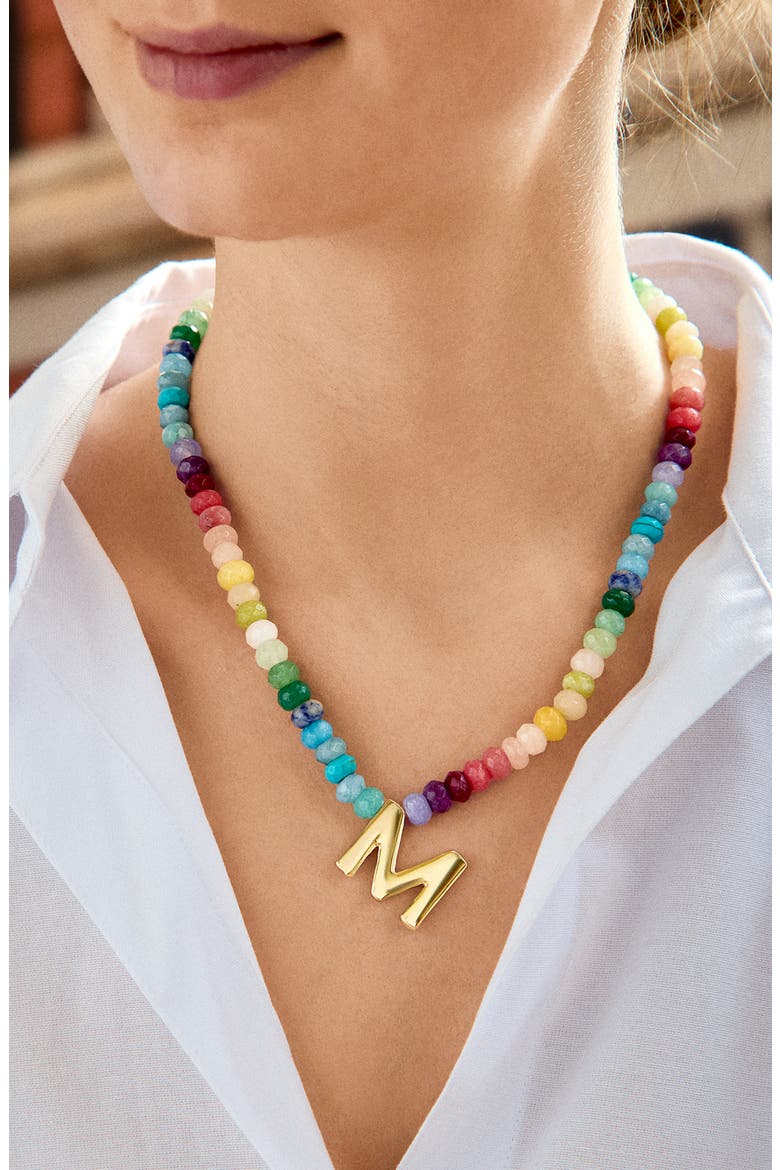 Rainbow Beaded Initial Pendant Necklace, Alternate, color, RAINBOW MULTI - Z