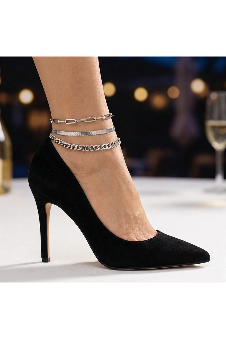 Cinthia Anklet 3 Piece Set Silver Plated 9" with 2" Extender, Alternate, color, Silver
