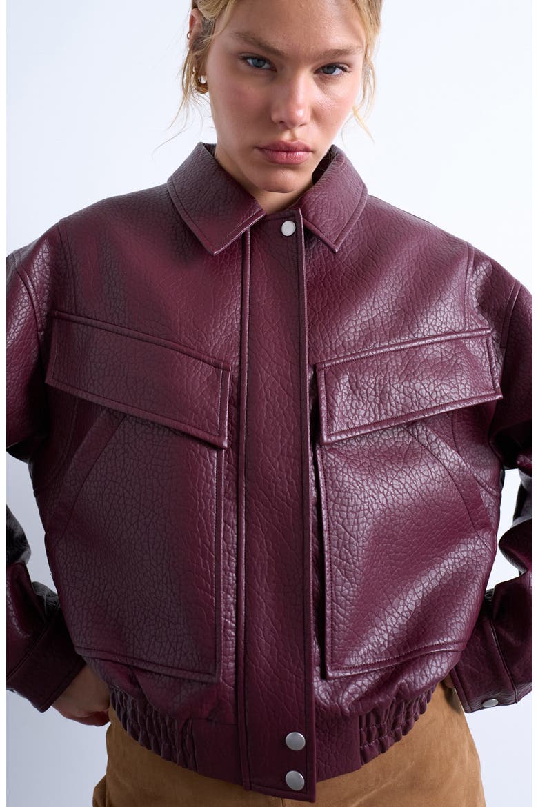 Bubble Boxy Faux Leather Jacket, Main, color, BURGUNDY