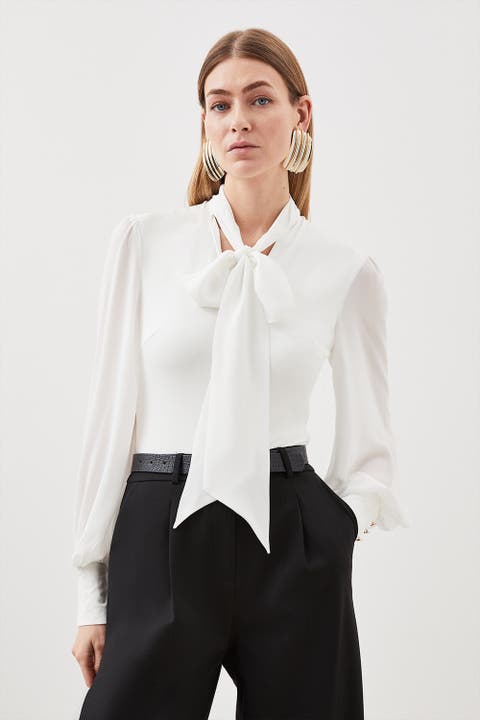 Tie Neck Long Sleeve Bodysuit