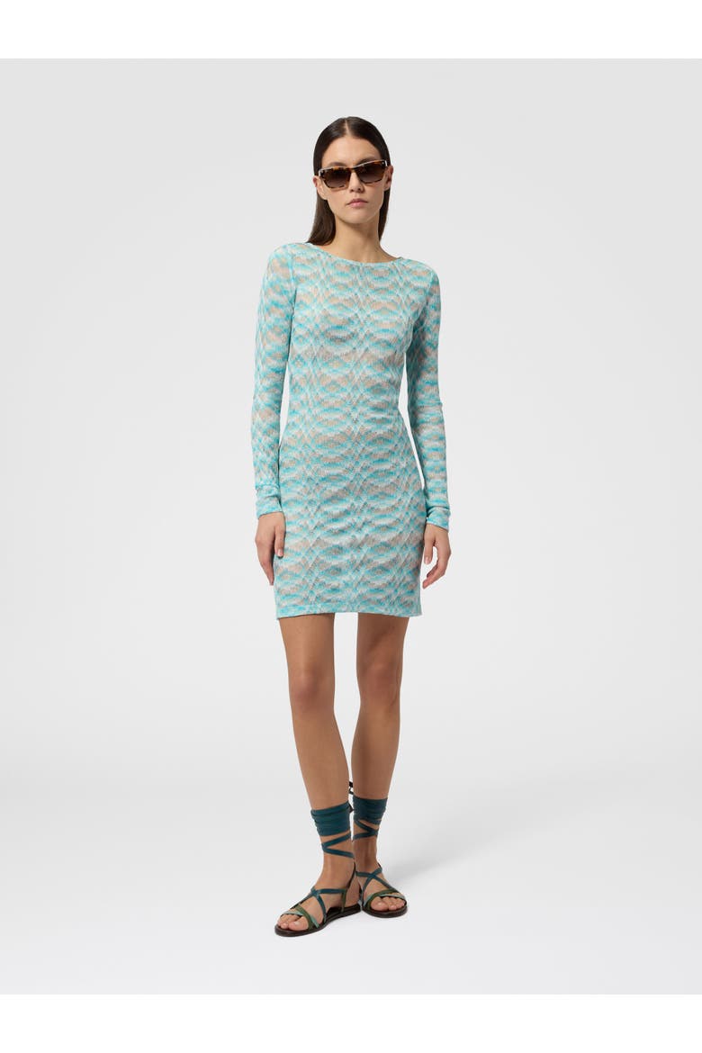Mini Dress In Shaded Viscose Lamé, Alternate, color, White & Light Blue
