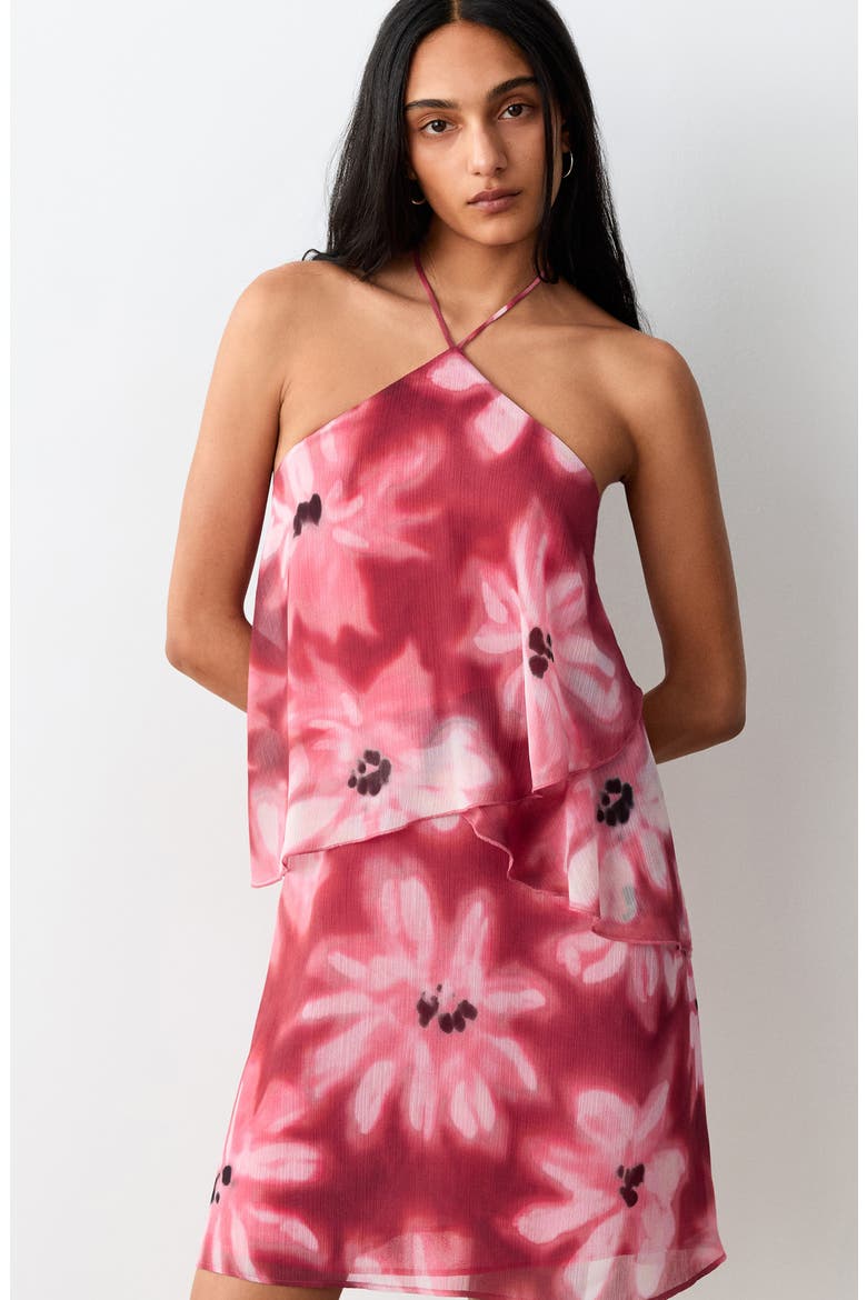 Floral Printed Halter Dress, Alternate, color, MAROON