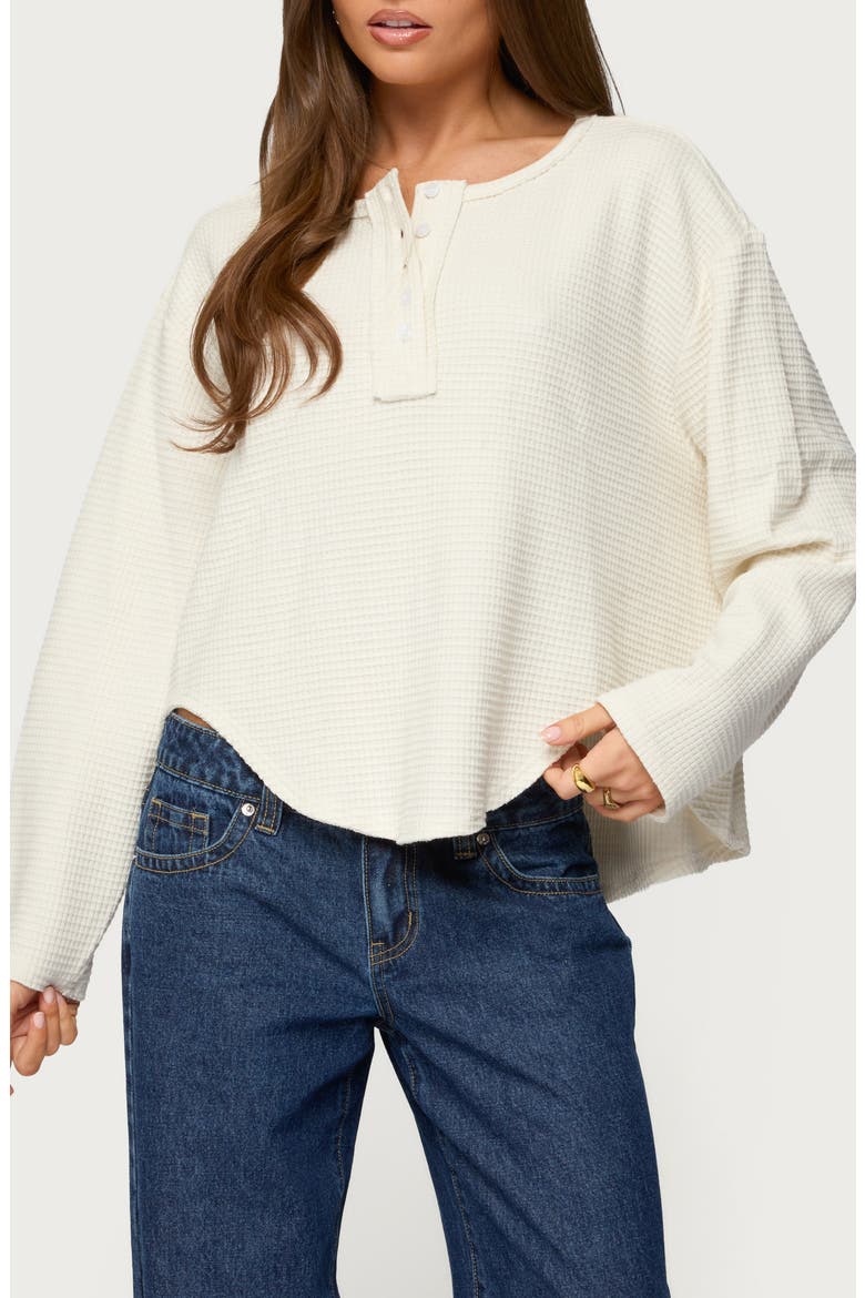 Alisia Oversize Waffle Knit Henley, Main, color, BEIGE