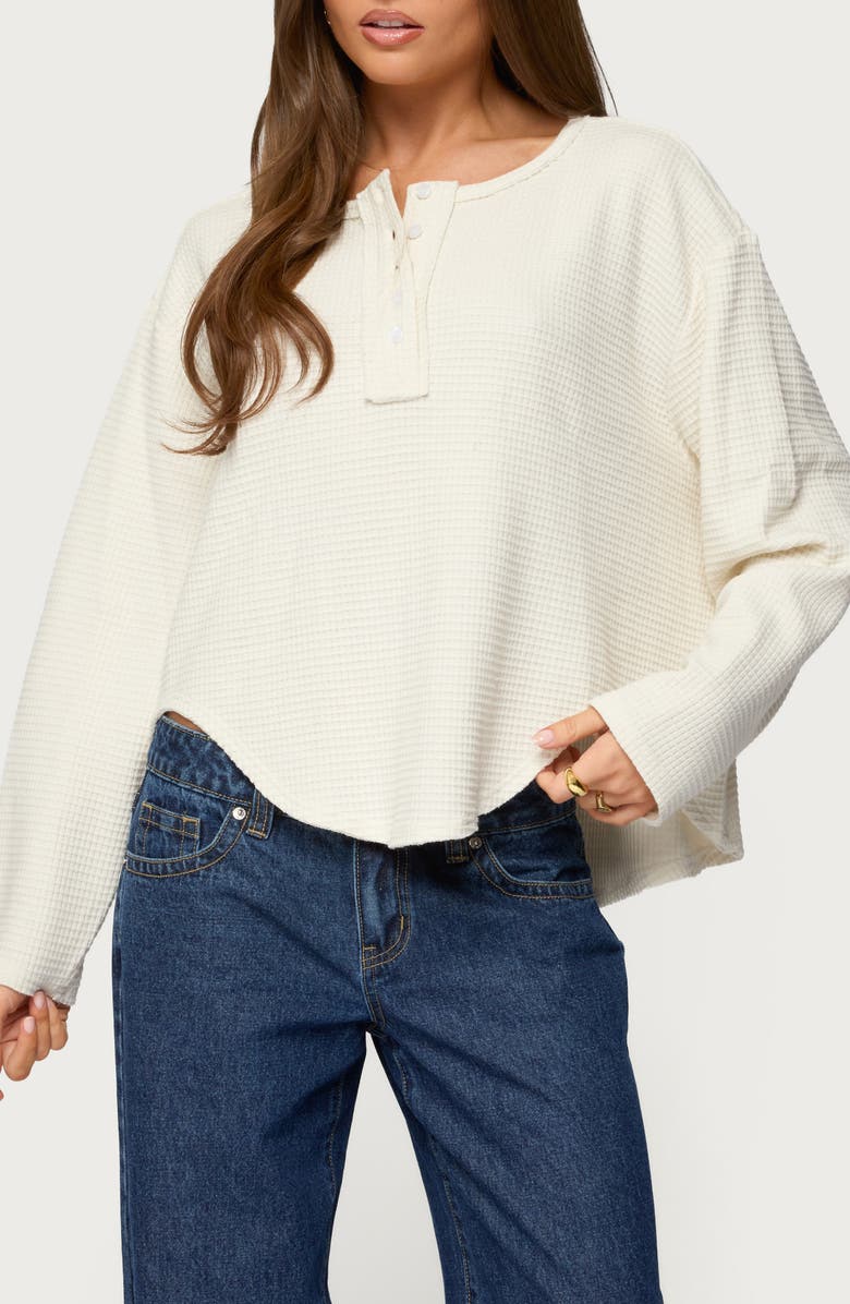 EDIKTED Alisia Oversize Waffle Knit Henley, Main, color, 
