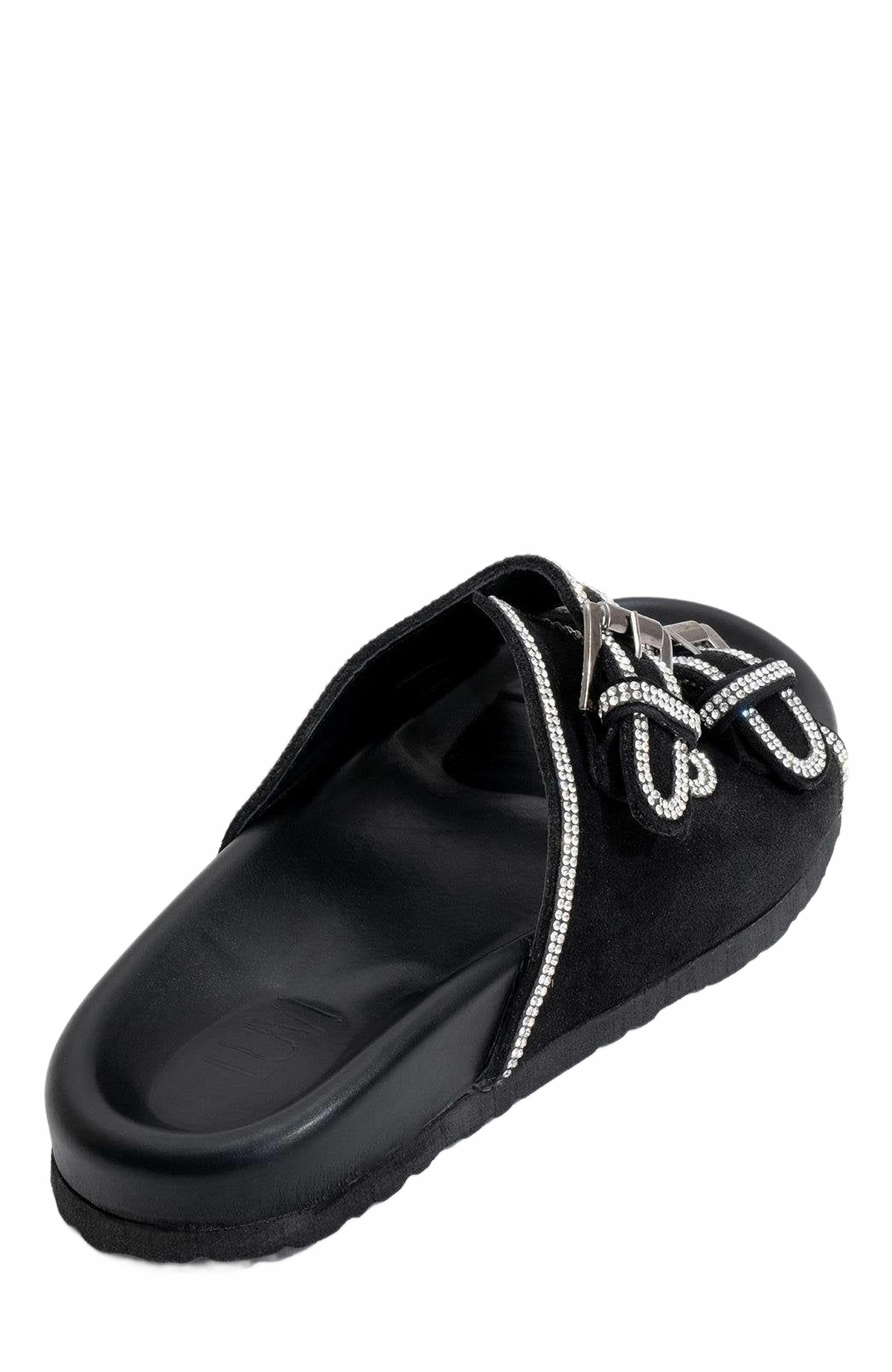 Forever & Always Shoes Allen Rhinestone Leather Slide Sandal, Alternate, color, Black Leather