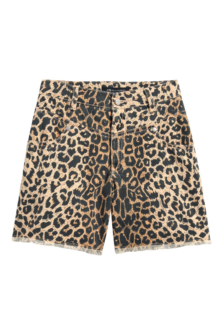Kids' Leopard Print Denim Shorts, Main, color, BROWN