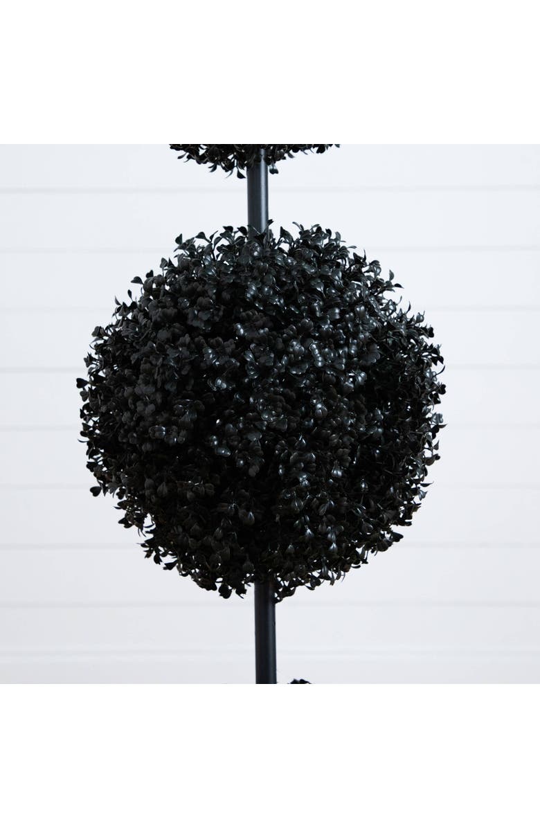 NEARLY NATURAL 4-ft UV Resistant Artificial Halloween Black Triple Ball Boxwood Topiary, Alternate, color, Black
