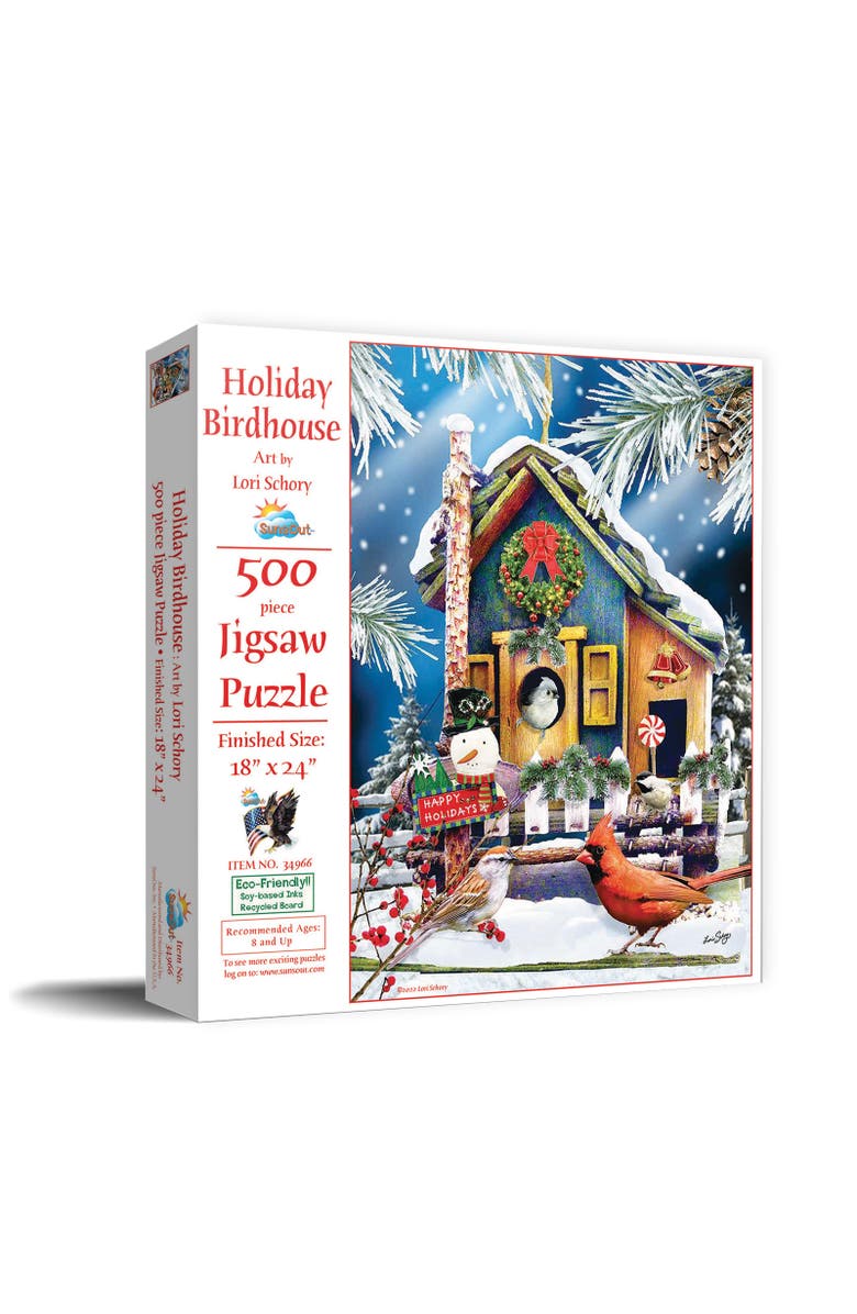 Sunsout Holiday Birdhouse 500 piece Jigsaw Puzzle for Adults, Main, color, Multicolor