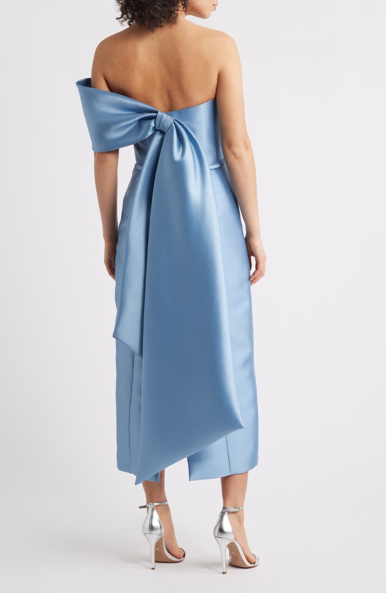 Amsale Bow Midi Satin Cocktail Dress, Alternate, color, Smokey Blue