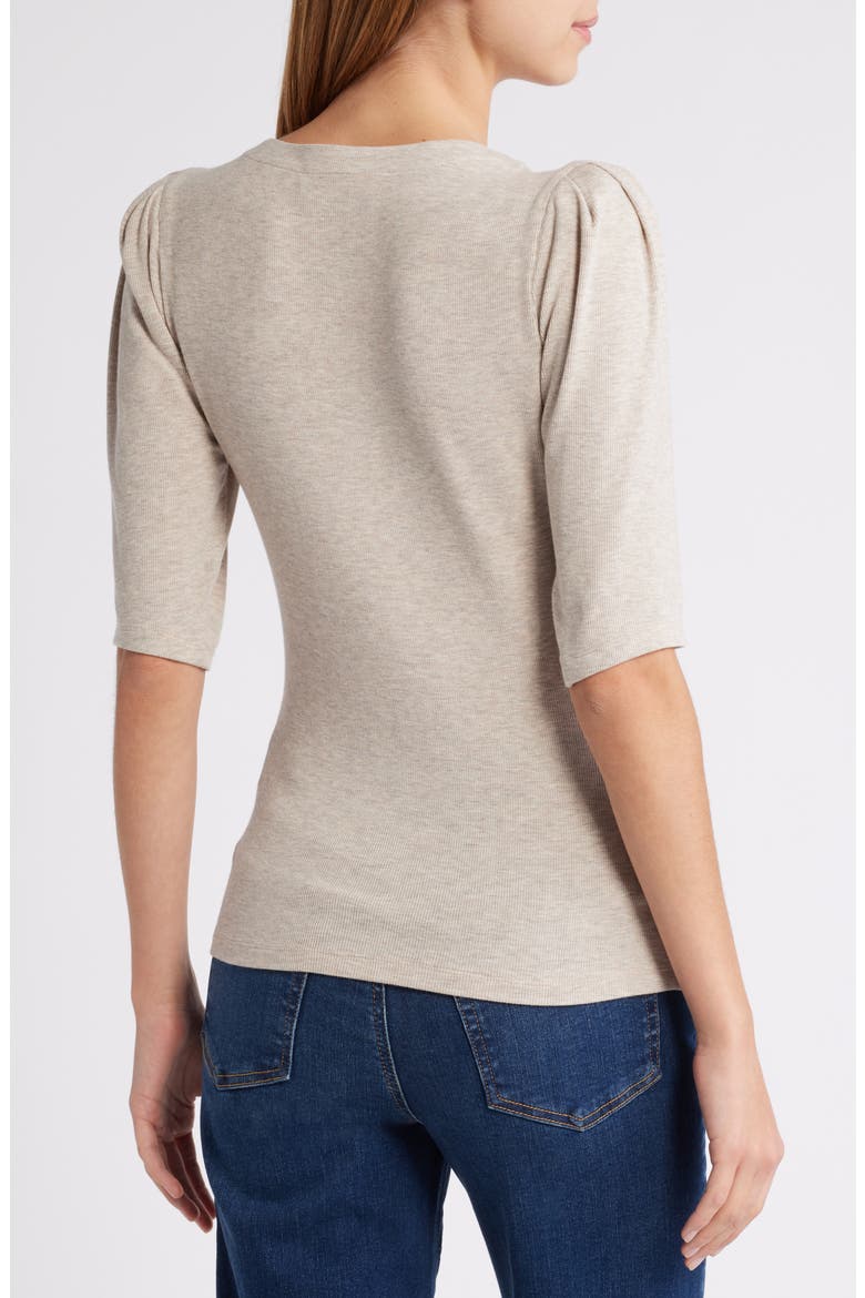 Rib Ruched Henley, Alternate, color, OATMEAL HEATHER