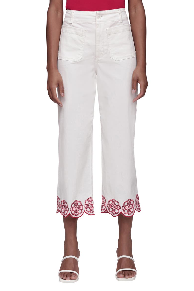 Wide Leg Crop Embroidered Pants, Main, color, BONE/ RED