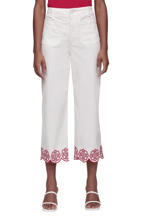 Wide Leg Crop Embroidered Pants