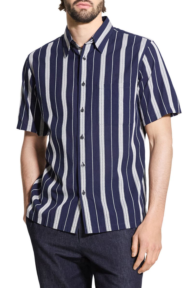 Theory Noll Summer Dobby Short Sleeve Button-Up Shirt, Main, color, Baltic/ White