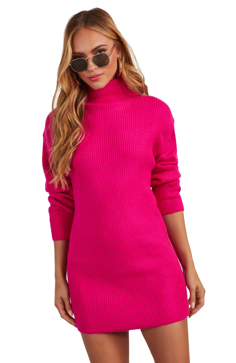 VICI Collection Uptown Girl Long Sleeve Funnel Neck Mini Sweater Dress, Alternate, color, 