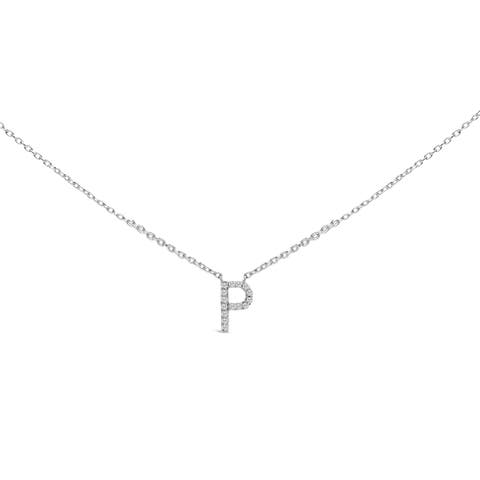 10K White Gold Diamond Accent "A-Z" Block Initial Pendant Necklace
