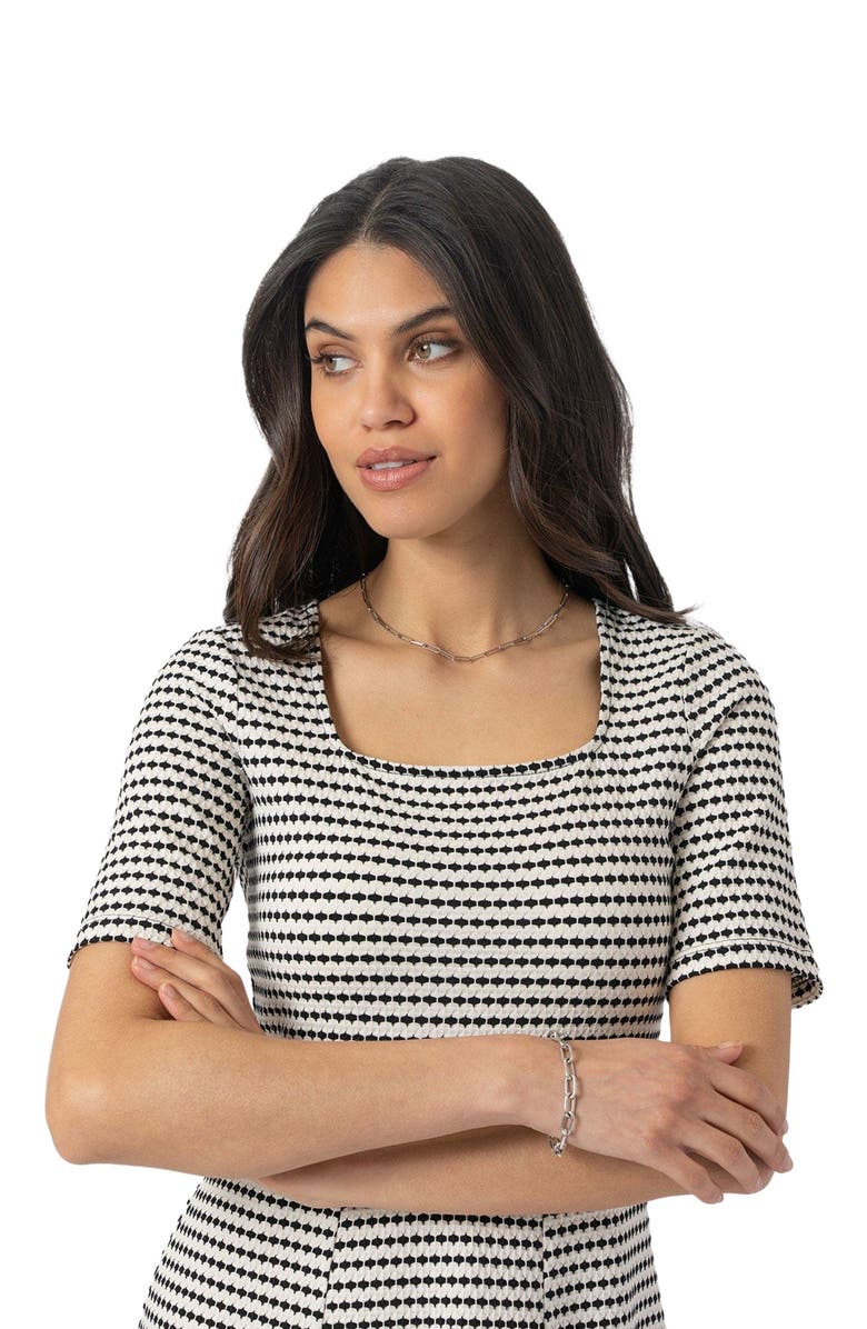 Saint + Sofia Darcey Short Sleeve Flared Dress, Alternate, color, Monochrome