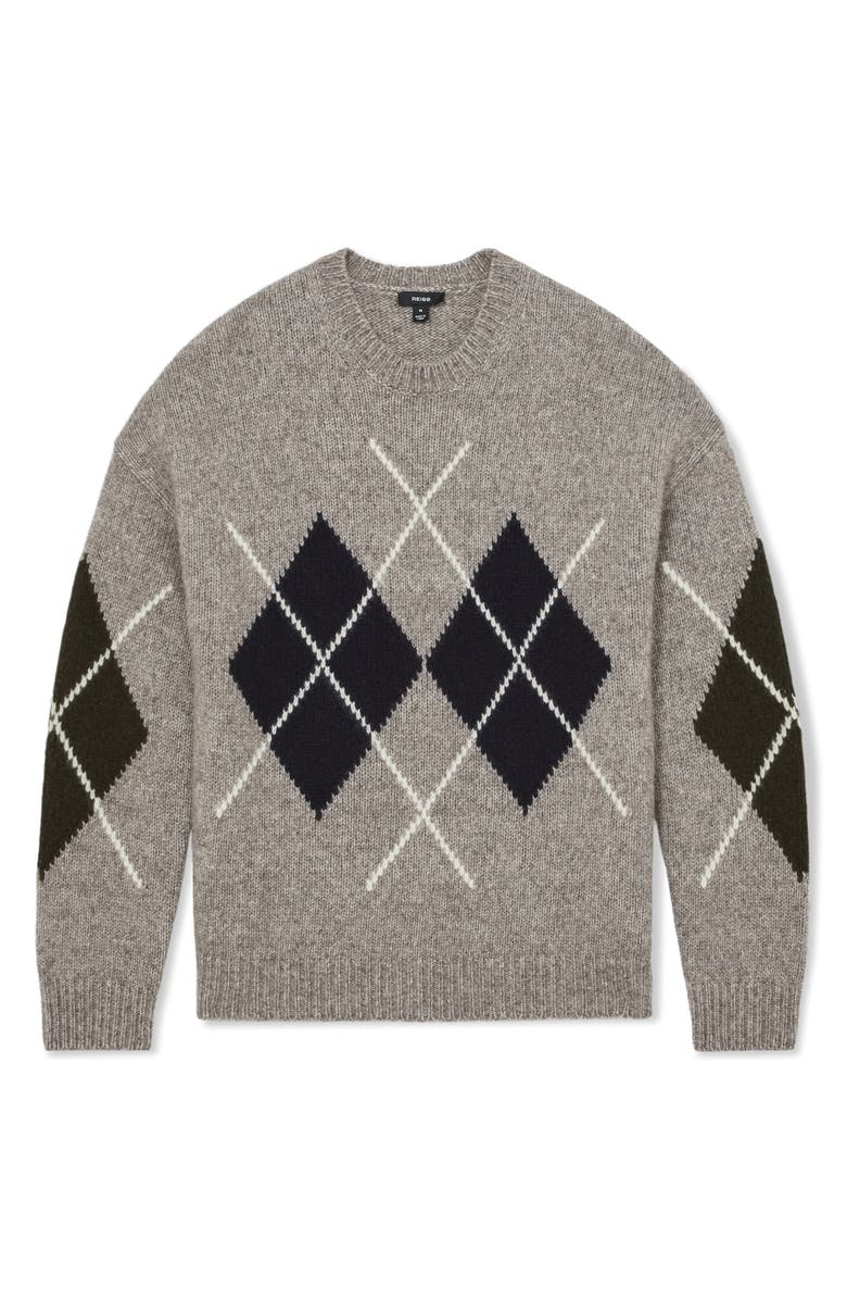 Reiss Cooke Argyle Wool Blend Sweater, Alternate, color, Oatmeal