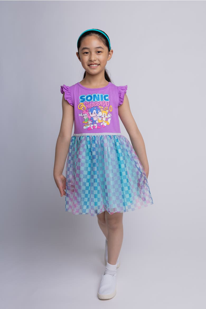 Sonic the Hedgehog Tulle Tutu Dress, Alternate, color, Purple and Teal