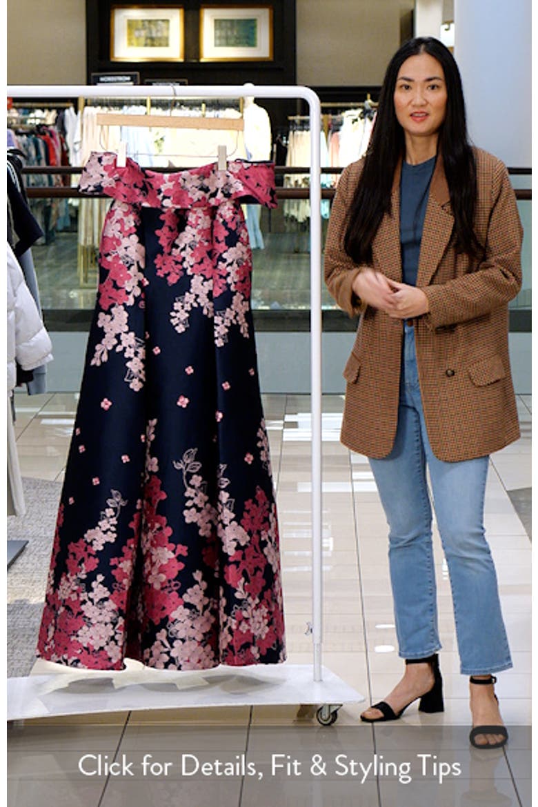 Floral Off the Shoulder Jacquard Gown video