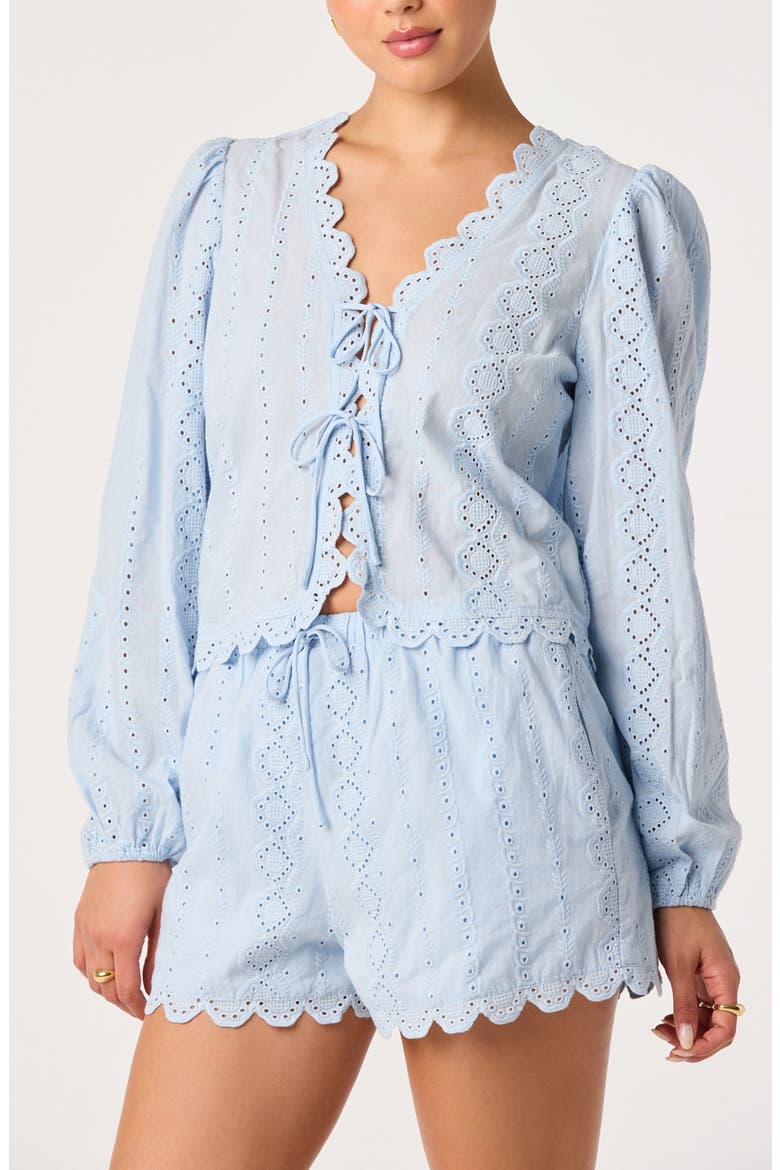 Leah Cotton Eyelet Drawstring Shorts, Alternate, color, LIGHT BLUE