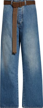 PLAN C Belted Denim Straight Leg Trousers