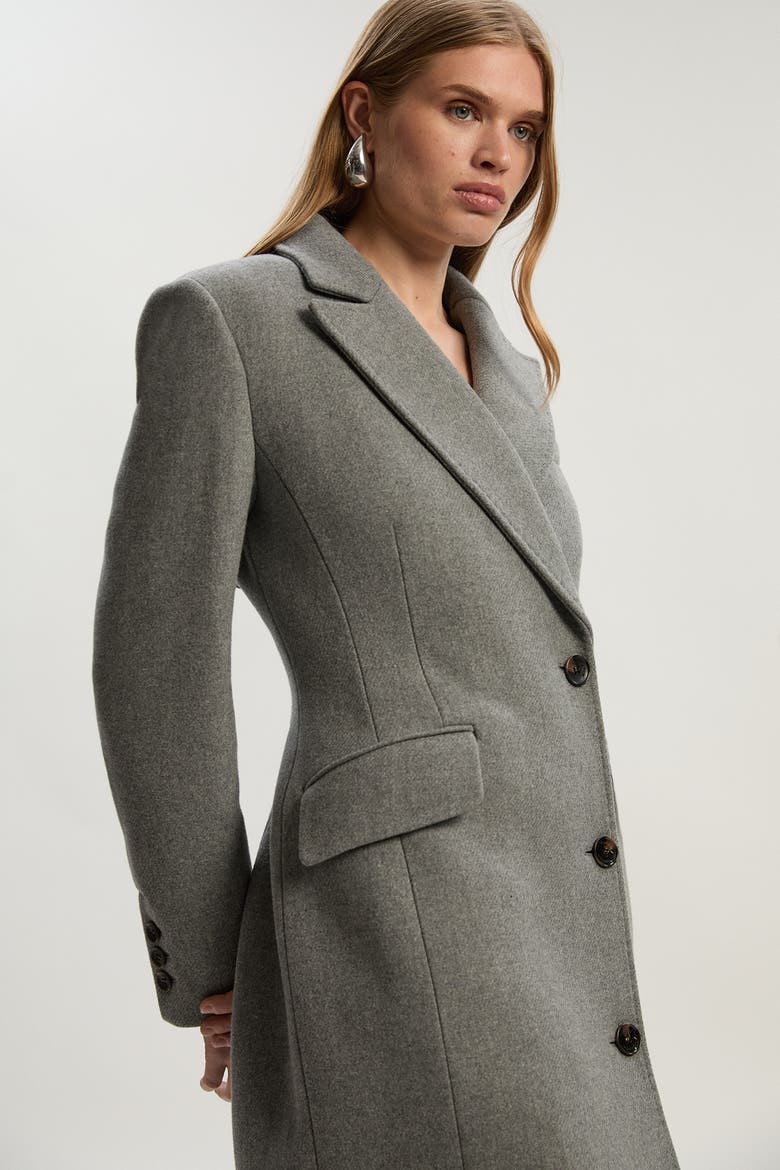Wool Blend Tailored Fitted Maxi Coat, Alternate, color, Grey Marl