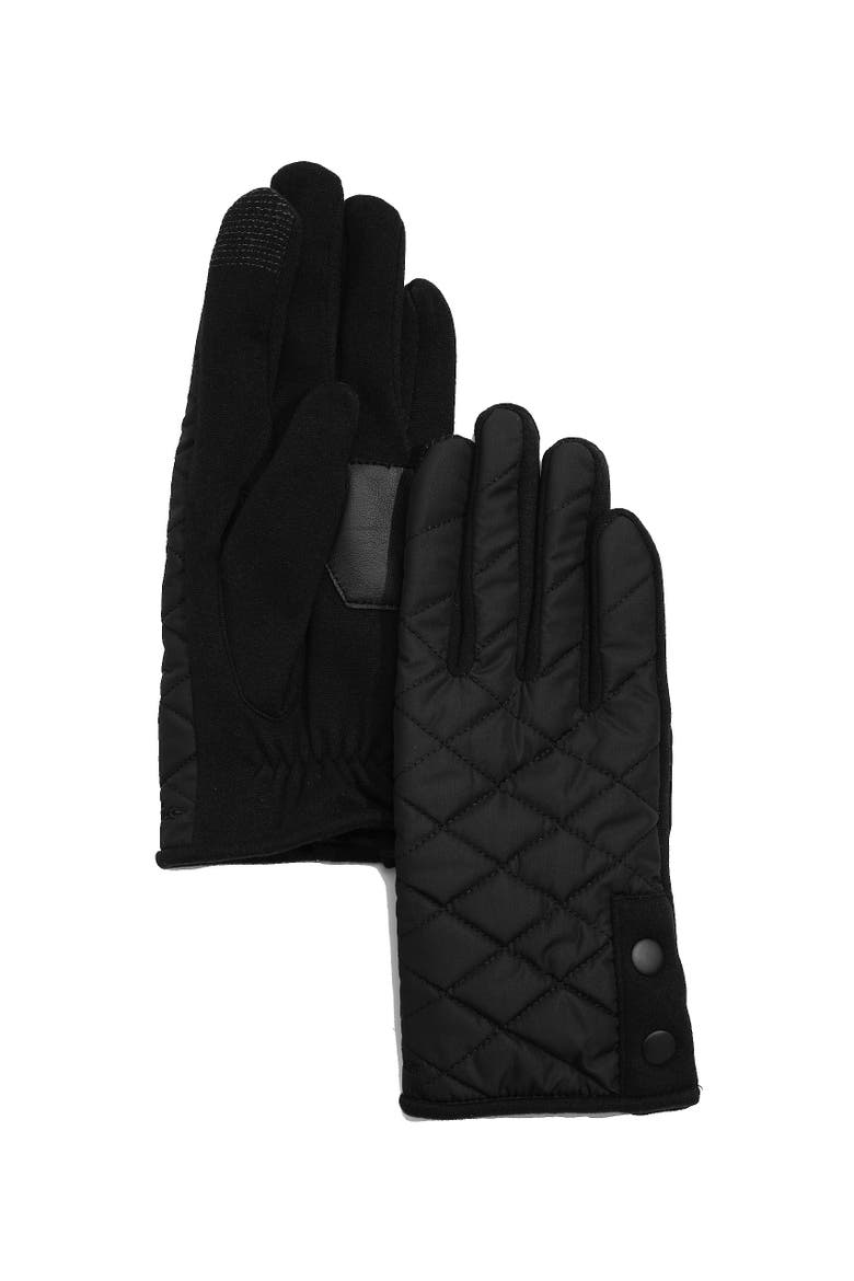 Layered Top Quilted Glove, Main, color, Black