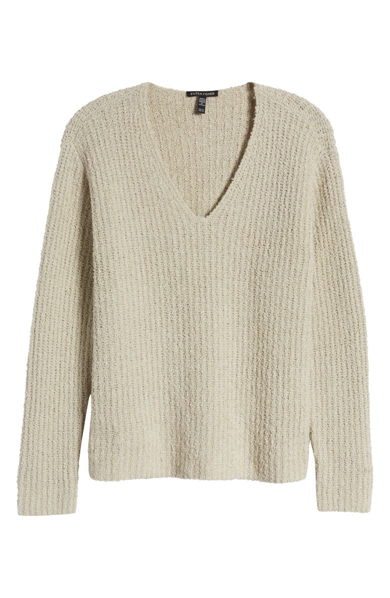 Eileen Fisher V-Neck Organic Cotton & Cashmere Blend Sweater, Alternate, color, Chalk