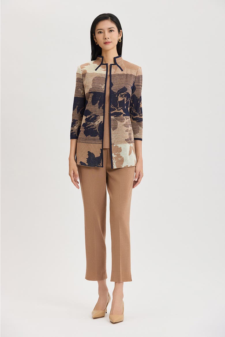 Floral Jacquard Ombre Knit Jacket, Alternate, color, Warm Taupe/Almond/Indigo