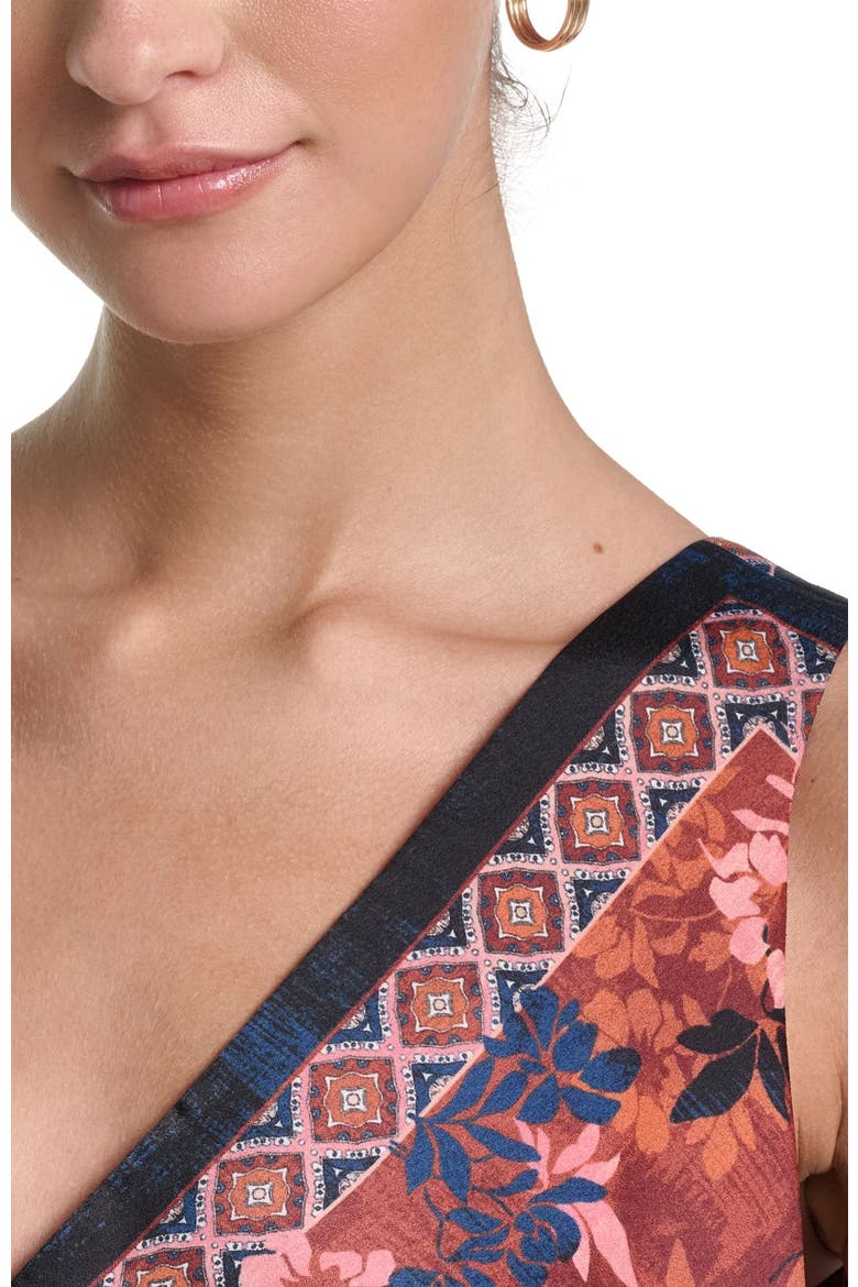 Sleeveless Scarf Print Satin V-neck Maxi Dress, Alternate, color, Navy Scarf Print