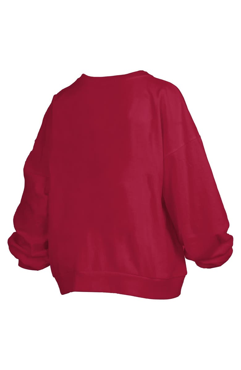 PRESSBOX Women's Pressbox Crimson Oklahoma Sooners Janise Arch Over Logo Waist Length Oversized Pullover Sweatshirt, Alternate, color,