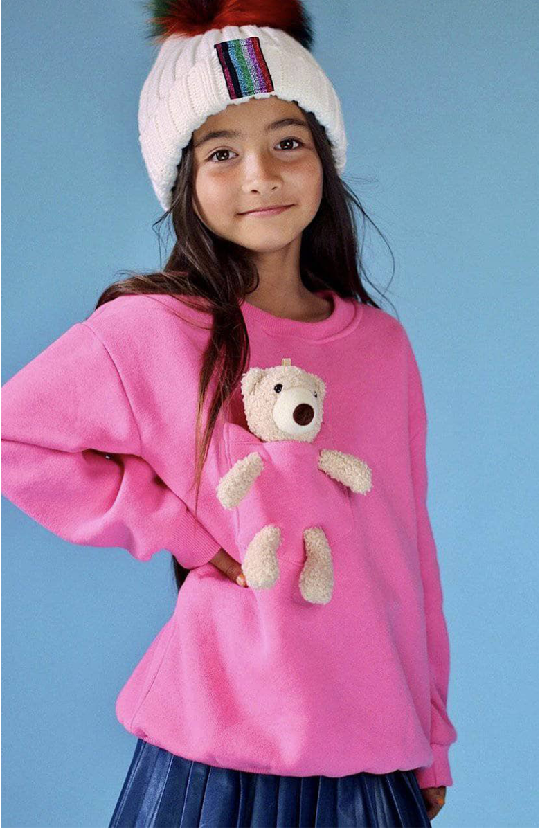 Lola + The Boys Teddy Buddy Bear Crewneck, Alternate, color, Pink