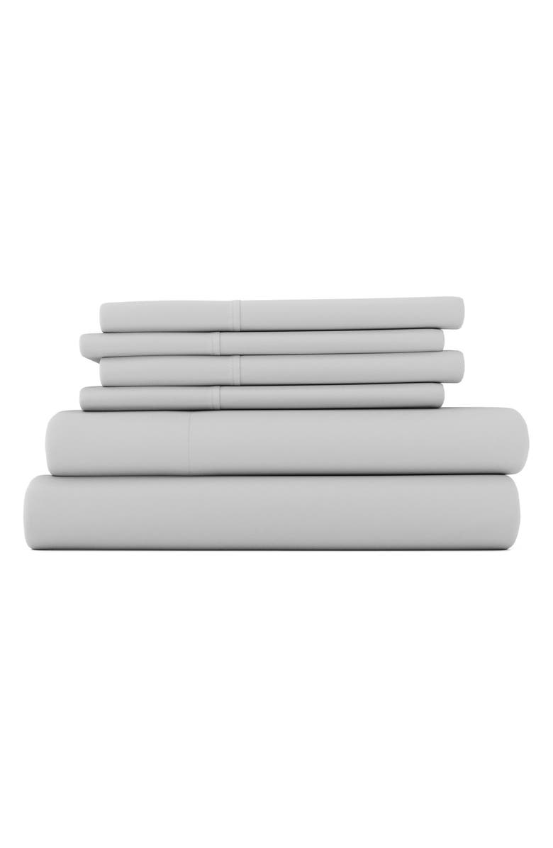 HOMESPUN Premium Ultra Soft 6 Piece Microfiber Solid Sheet Set, Main, color, Light Gray