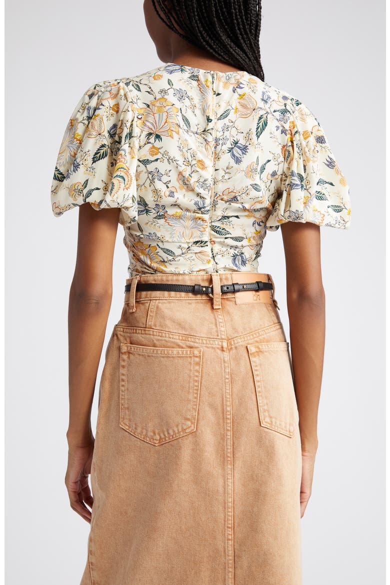 Elisa Ruched Puff Sleeve Silk Blouse, Alternate, color, GARDENIA