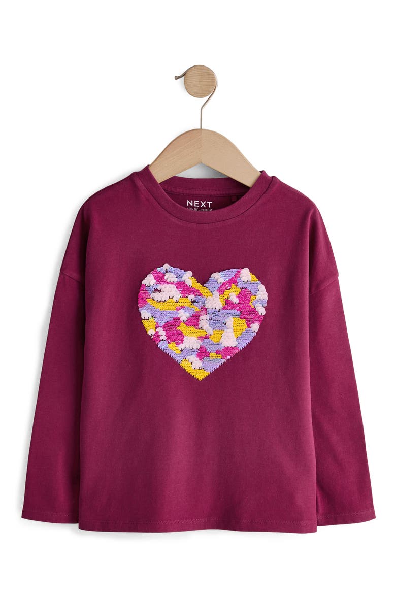 Kids' Sequin Heart Long Sleeve T-Shirt, Alternate, color, RED