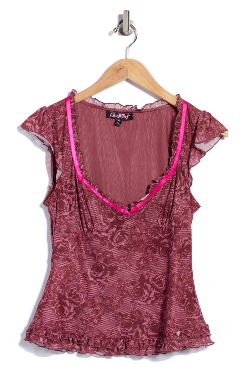 Ruffle Strap Lace Camisole, Alternate, color, BURGUNDY COMBO