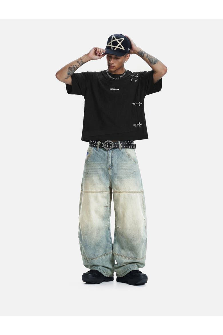 Washed Panel Baggy Barrel Jeans, Main, color, Blue
