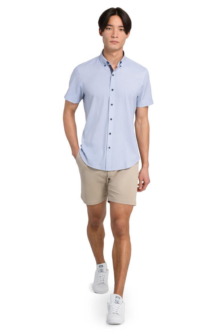 Slim Fit 4-Way Stretch Short Sleeve Button-Up Shirt, Alternate, color, WHITE/ BLUE
