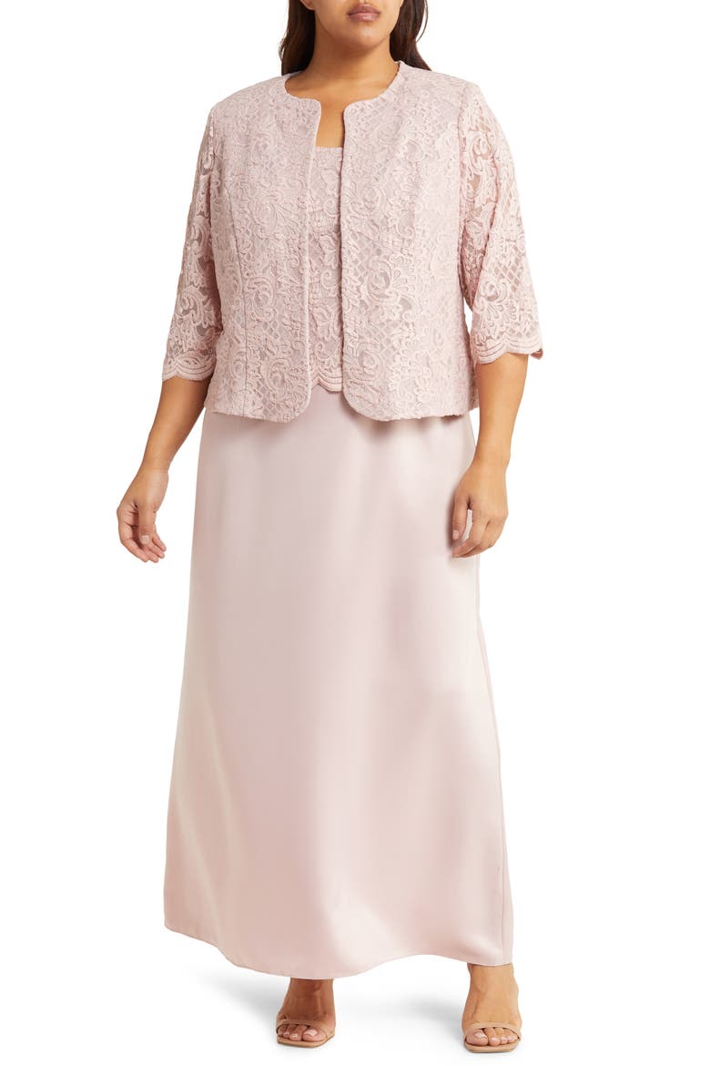 Embroidered Lace Mock Two-Piece Gown with Jacket, Main, color, BLUSH