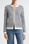 Lafayette 148 New York Stripe Cotton & Silk Zip Cardigan