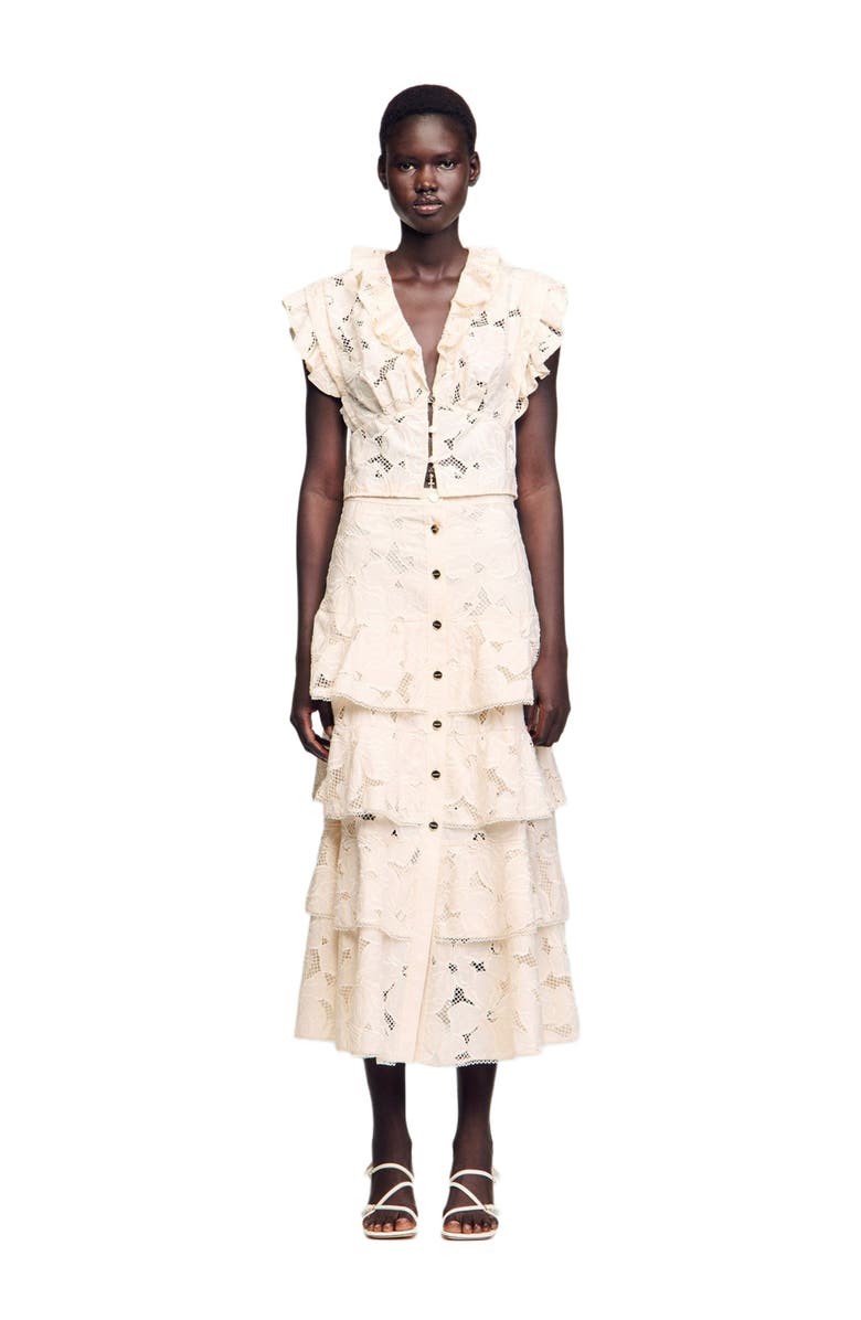 SANDRO Embroidered crop top, Alternate, color, Ecru