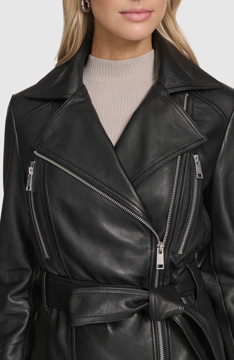 Andrew Marc Violet Leather Trench Jacket, Alternate, color, Black