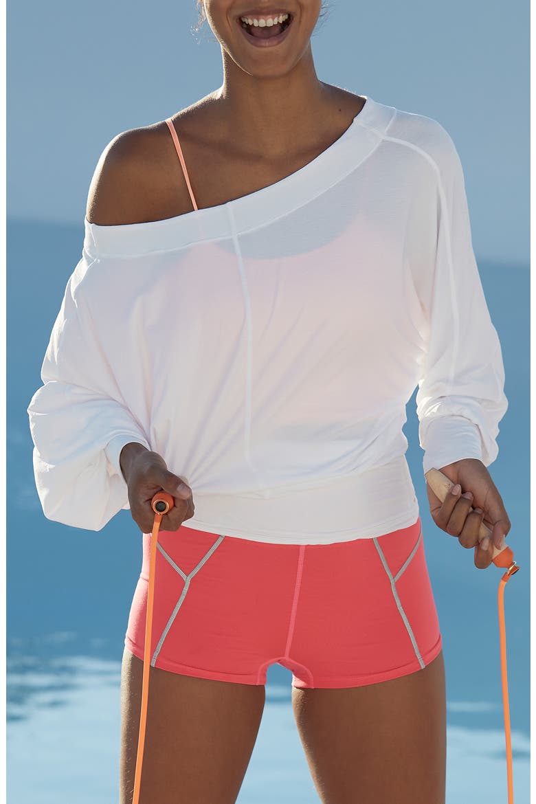Free People FP Movement Sky High One-Shoulder Long Sleeve Top, Main, color, WHITE