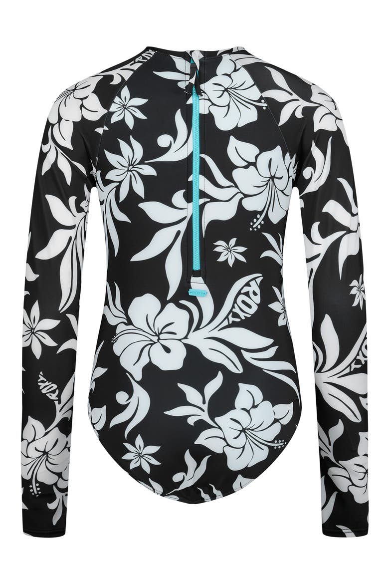 Kids' Floral Long Sleeve One-Piece Swimsuit, Alternate, color, PHANTOM